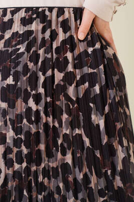 Karışık Desenli Piliseli Etek Siyah - Thumbnail