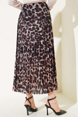 Karışık Desenli Piliseli Etek Siyah - Thumbnail