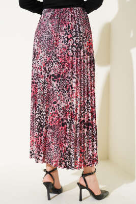 Karışık Desenli Piliseli Etek Nar Çiçeği - Thumbnail