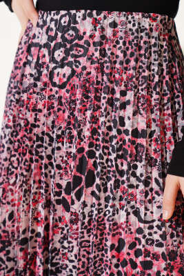 Karışık Desenli Piliseli Etek Nar Çiçeği - Thumbnail