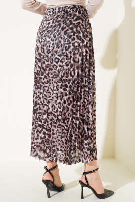 Karışık Desenli Piliseli Etek Füme - Thumbnail