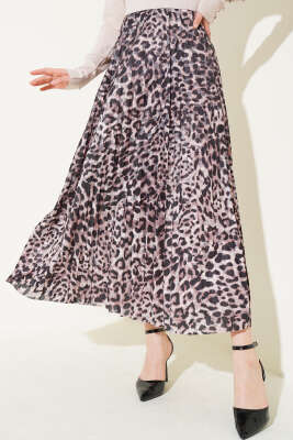 Karışık Desenli Piliseli Etek Füme - Thumbnail