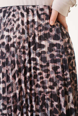 Karışık Desenli Piliseli Etek Füme - Thumbnail