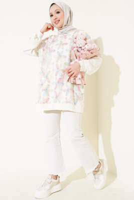 Loyşa Önü Tül Çiçekli Tunik Pembe - Thumbnail