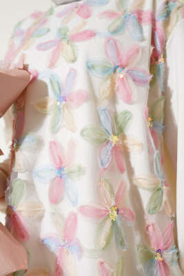 Loyşa Önü Tül Çiçekli Tunik Pembe - Thumbnail