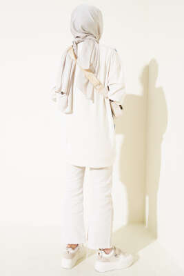 Loyşa Önü Tül Çiçekli Tunik Mavi - Thumbnail