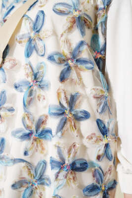 Loyşa Önü Tül Çiçekli Tunik Mavi - Thumbnail