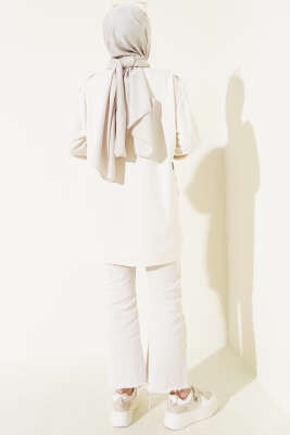 Loyşa Önü Tül Çiçekli Tunik Haki - Thumbnail