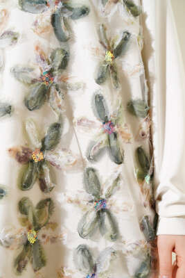 Loyşa Önü Tül Çiçekli Tunik Haki - Thumbnail