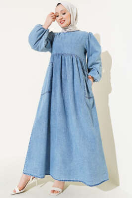 Pazarium - Yandan Cepli Kot Elbise Kot Mavisi