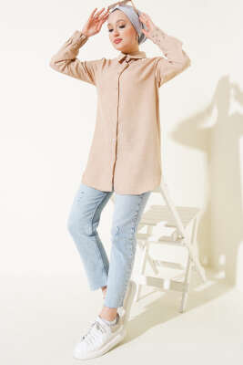 Kolu Taşlı Gömlek Camel - Thumbnail