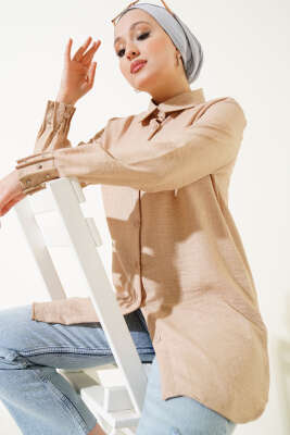 Kolu Taşlı Gömlek Camel - Thumbnail