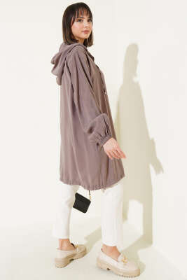 Taş Süslemeli Fermuarlı Hırka Vizon - Thumbnail