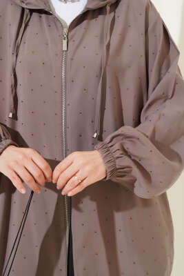 Taş Süslemeli Fermuarlı Hırka Vizon - Thumbnail