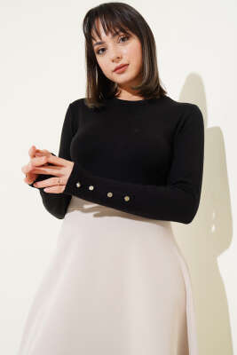 Bileği Metal Düğmeli Body Siyah - Thumbnail