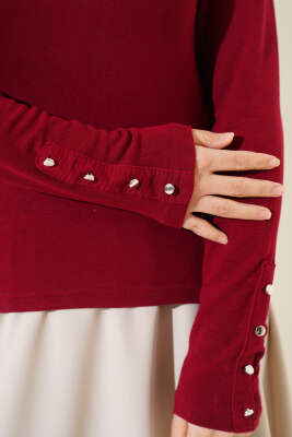 Bileği Metal Düğmeli Body Bordo - Thumbnail