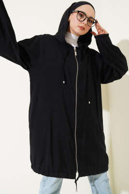 Taş Süslemeli Fermuarlı Hırka Siyah - Thumbnail