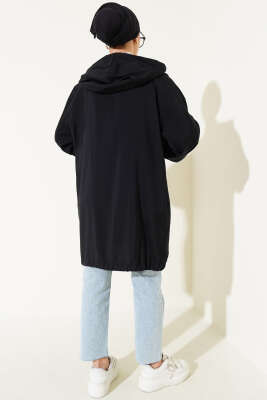 Taş Süslemeli Fermuarlı Hırka Siyah - Thumbnail