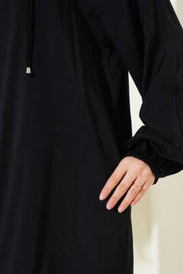 Taş Süslemeli Fermuarlı Hırka Siyah - Thumbnail