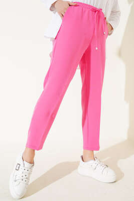 Beli Lastikli Dar Paça Pantolon Pembe - Thumbnail