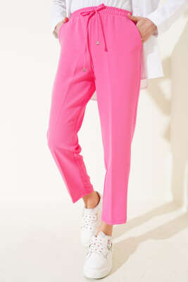 Beli Lastikli Dar Paça Pantolon Pembe - Thumbnail