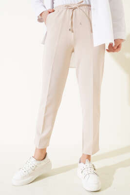 Beli Lastikli Dar Paça Pantolon Bej - Thumbnail