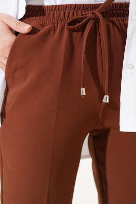 Beli Lastikli Dar Paça Pantolon Kahve - Thumbnail