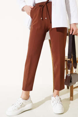 Beli Lastikli Dar Paça Pantolon Kahve - Thumbnail