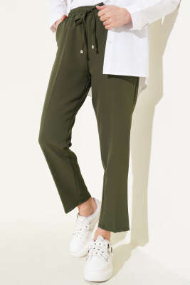 Beli Lastikli Dar Paça Pantolon Haki - Thumbnail