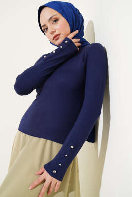 Bileği Metal Düğmeli Body Lacivert - Thumbnail