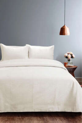 Pazarium - Çift Kişilik Yatak Örtüsü Ekru