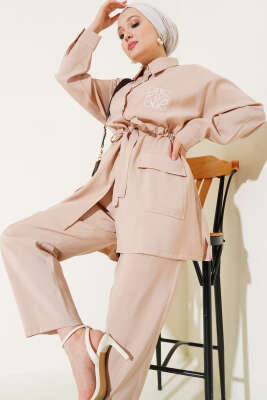 Pazarium - Nakışlı Bel Tünelli Tencel İkili Takım Taş