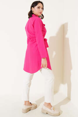 Çift Cepli Bel Lastikli Gömlek Fuşya - Thumbnail