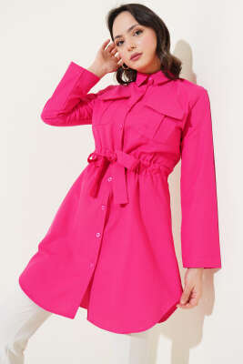 Çift Cepli Bel Lastikli Gömlek Fuşya - Thumbnail