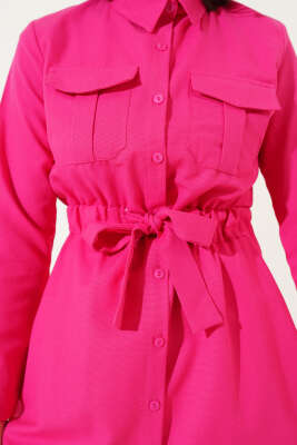 Çift Cepli Bel Lastikli Gömlek Fuşya - Thumbnail