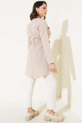 Çift Cepli Bel Lastikli Gömlek Bej - Thumbnail