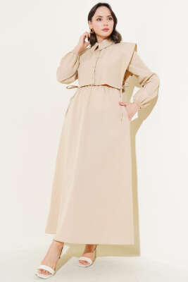 Bolerolu Terikoton Elbise Bej - Thumbnail