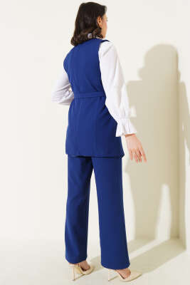 Uzun Yelekli Çapraz Düğmeli İkili Takım Lacivert - Thumbnail