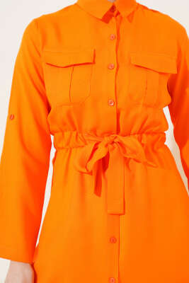 Çift Cepli Bel Lastikli Gömlek Oranj - Thumbnail