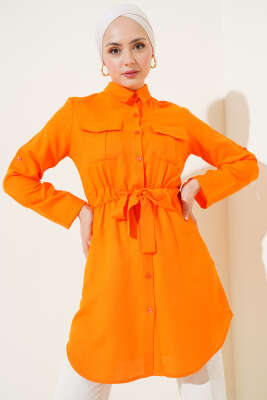 Çift Cepli Bel Lastikli Gömlek Oranj - Thumbnail
