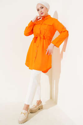 Çift Cepli Bel Lastikli Gömlek Oranj - Thumbnail