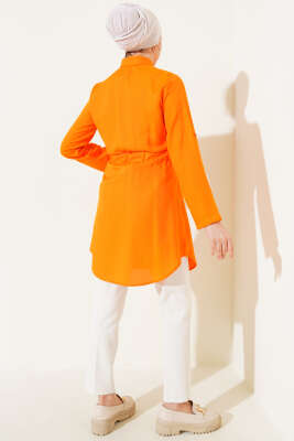 Çift Cepli Bel Lastikli Gömlek Oranj - Thumbnail