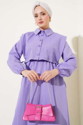 Bolerolu Terikoton Elbise Lila - Thumbnail