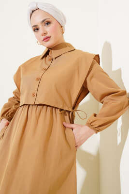 Bolerolu Terikoton Elbise Latte - Thumbnail