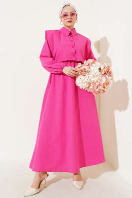 Bolerolu Terikoton Elbise Fuşya - Thumbnail