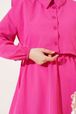 Bolerolu Terikoton Elbise Fuşya - Thumbnail