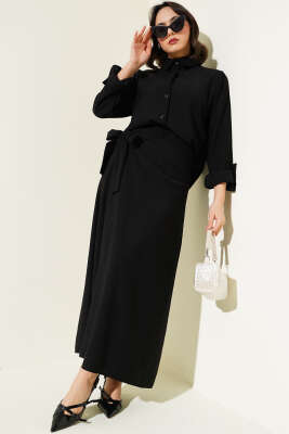 Pazarium - Eteği Yan Bağlamalı İkili Takım Siyah