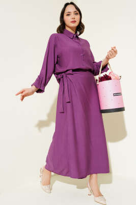 Pazarium - Eteği Yan Bağlamalı İkili Takım Mor