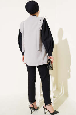 Omuz Pileli Cep Kapaklı Yelek Gri - Thumbnail