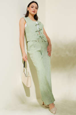 Önü Bağlamalı Yelekli İkili Takım Mint - Thumbnail